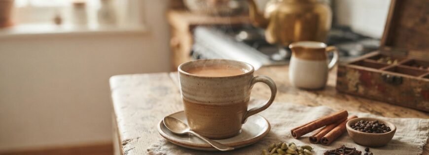 Masala Chai with Whole Spices: Cardamom, Pepper, Clove and Cinnamon