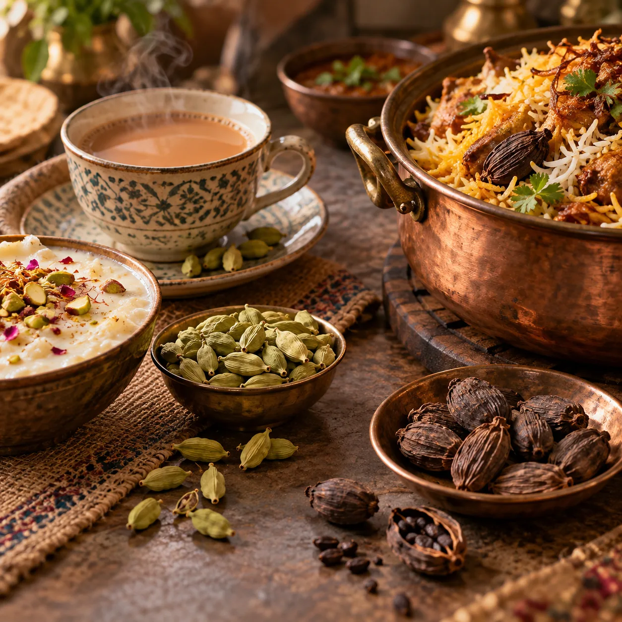 Green cardamom used in chai and dessert while black cardamom is used in biryani