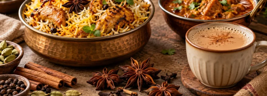 Star anise used in Indian cooking with biryani, curry and masala chai